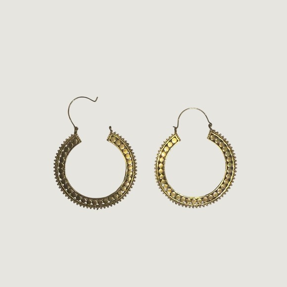 Boho Gal Jewelry - Bohemian Gold Tone Textured Dot Geometric Hoop Earrings Vintage Tribal Style